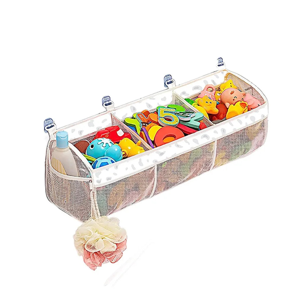 Large Openings Bathroom Toy Storage Bag 3 Compartment Quickly Dry Bath Storage Holder with Sticky Hook Breathable