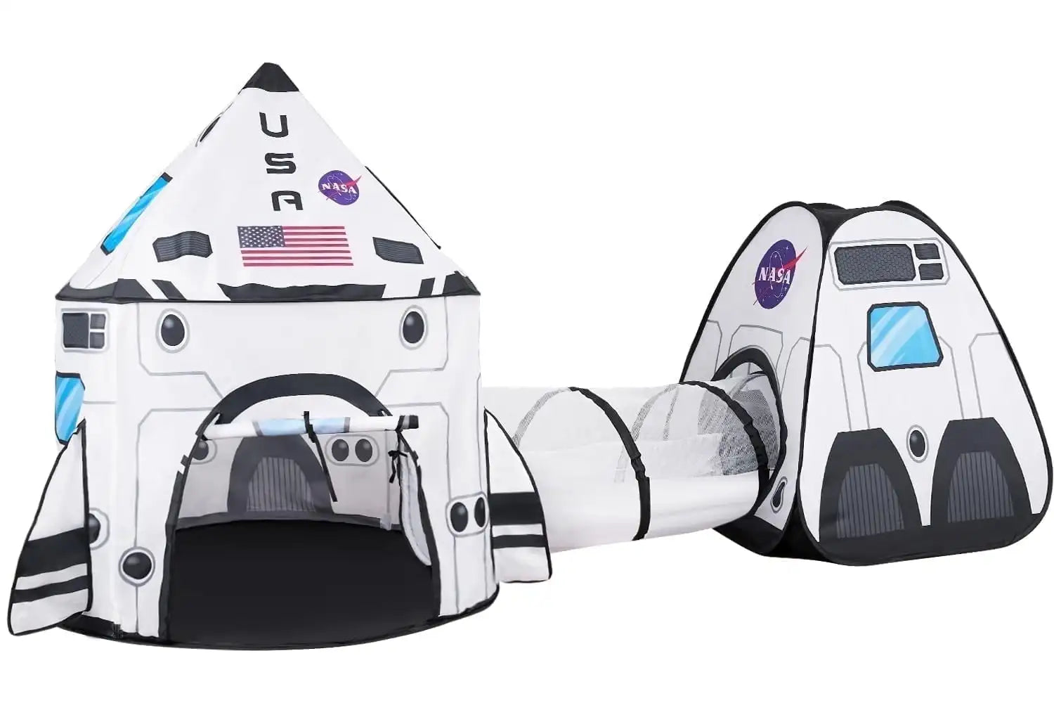 Juego de tiendas de campaña Joyfy Rocket Ship, casita de juegos pop-up con túnel, tienda de juegos de 3 piezas para niños, juego de simulación, regalo de cumpleaños