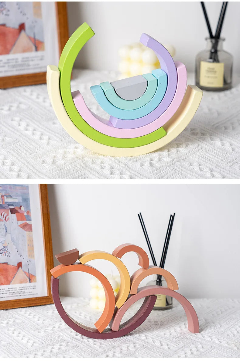 Baby Toys Rainbow Building Blocks Wooden Toys For Kids Creative Rainbow Stacker Montessori Educational Toy For Children