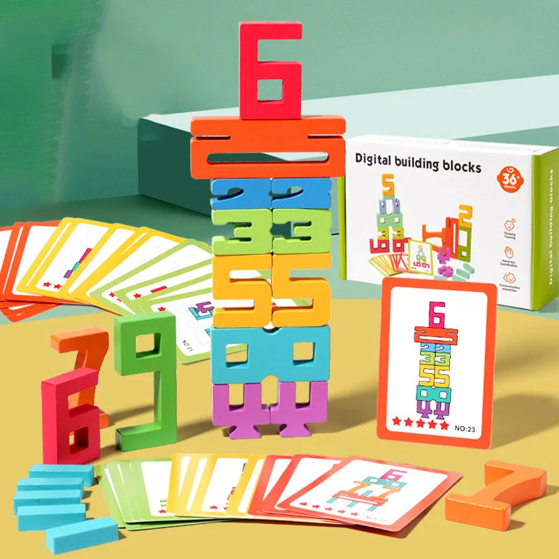 DIY Wooden Digital Blocks Creative Puzzles Stacking Toys Early Education Montessori Toys For Children Kids
