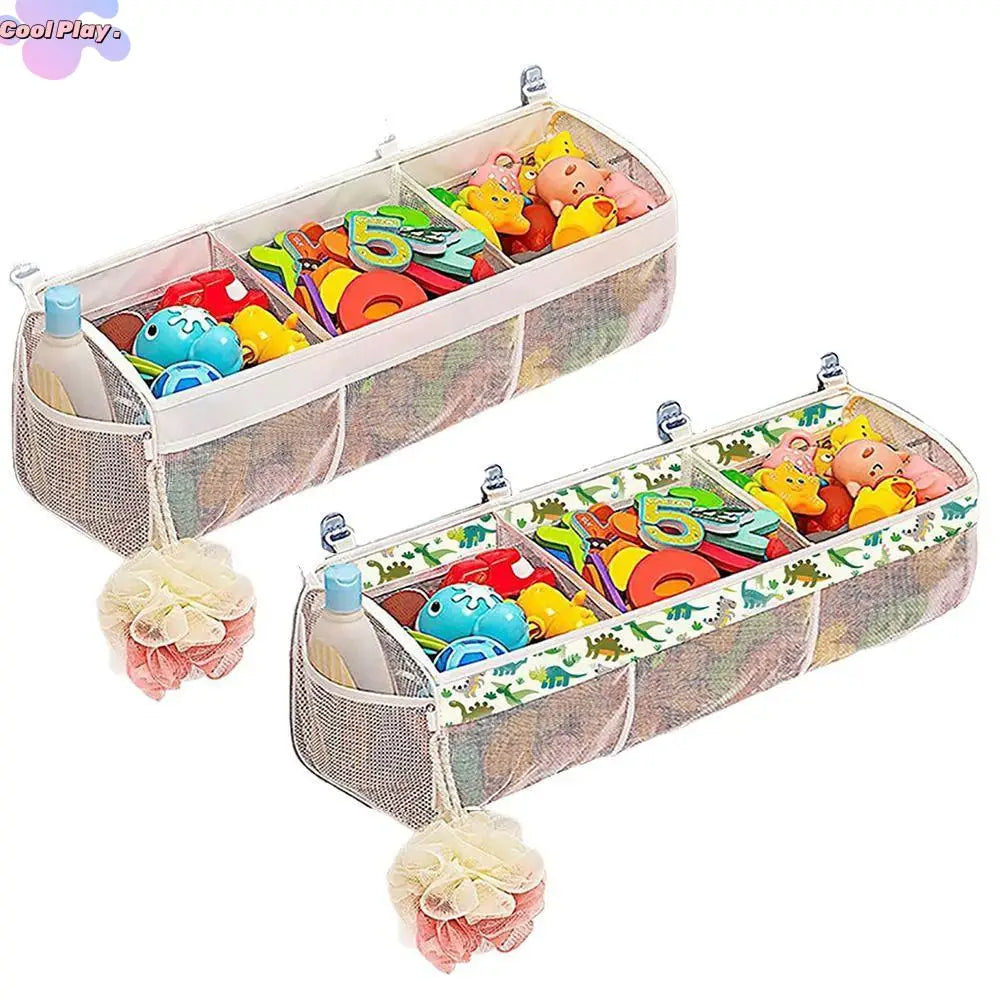 Large Openings Bathroom Toy Storage Bag 3 Compartment Quickly Dry Bath Storage Holder with Sticky Hook Breathable