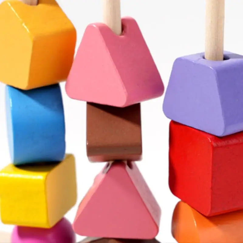 Early Learning Montessori Toys; Wooden Stacking Blocks, Lacing Beads & Shape Stacker; Amazing Sequencing Gift Ideas