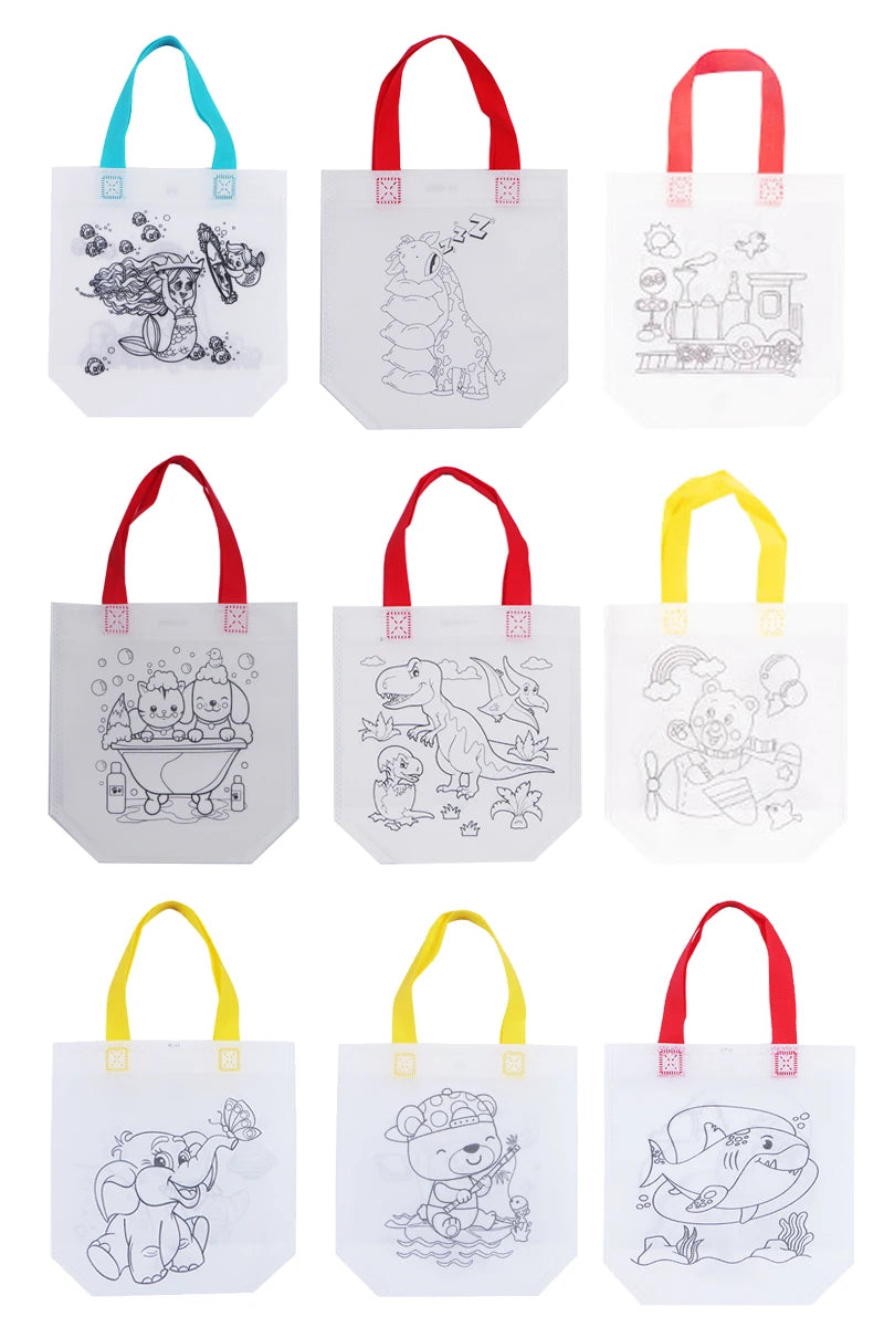 Children Drawing Toys DIY Graffiti Bag And Colored Marking Painting Non Woven Gift Bag Crafts Colorful Filling Painting Bag TMZ