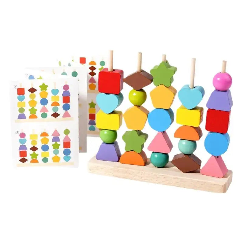 Early Learning Montessori Toys; Wooden Stacking Blocks, Lacing Beads & Shape Stacker; Amazing Sequencing Gift Ideas