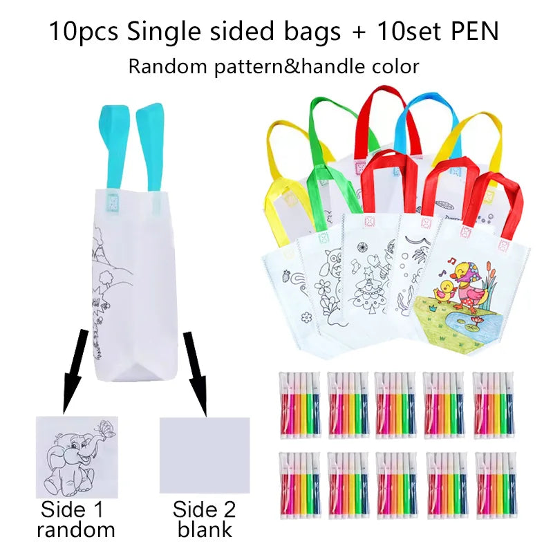 Children Drawing Toys DIY Graffiti Bag And Colored Marking Painting Non Woven Gift Bag Crafts Colorful Filling Painting Bag TMZ
