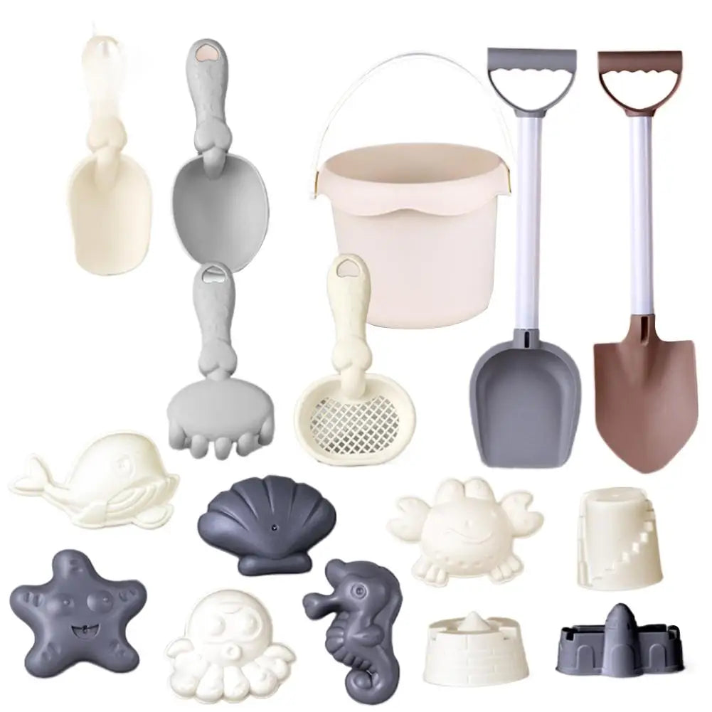Kids Beach Toys Set 17Pcs Summer Outdoor Sand Box Kit with Bucket Spade Castle and Fish Molds Infant Sand Pit Toys for Baby