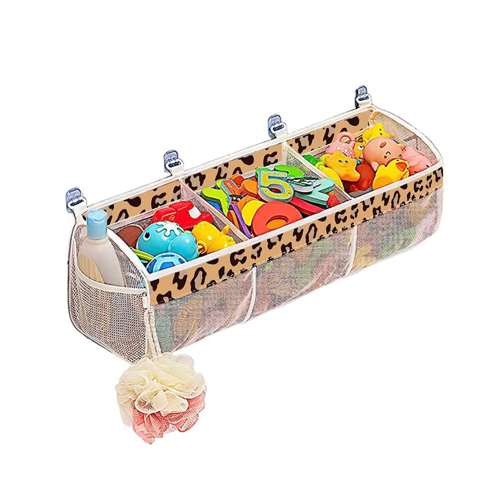 Large Openings Bathroom Toy Storage Bag 3 Compartment Quickly Dry Bath Storage Holder with Sticky Hook Breathable