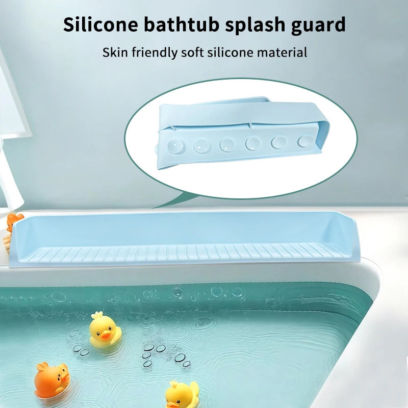 1PC Bathtub Splash Guard For Kids - Silicone Tub Side Shelf For Extra Play Space, Large Bath Toy Tray Holder