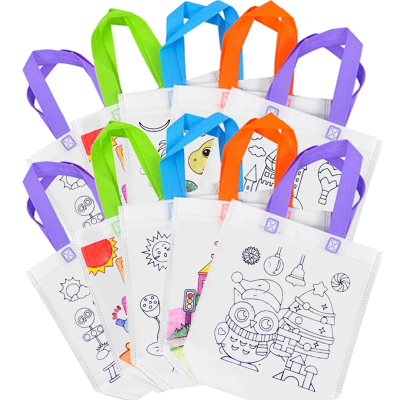 Children Drawing Toys DIY Graffiti Bag And Colored Marking Painting Non Woven Gift Bag Crafts Colorful Filling Painting Bag TMZ