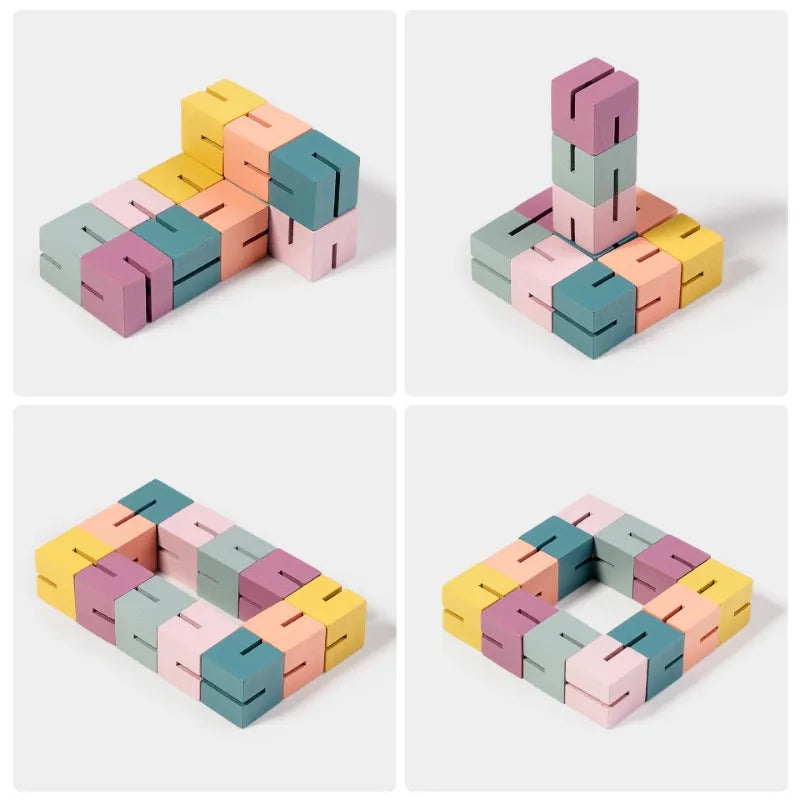 Wooden Twisty Blocks Montessori Puzzle Toy Exercises Babies' Color Sensory Finger Dexterity Thinking Creative Abilities Toys