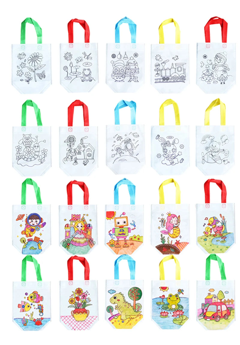 Children Drawing Toys DIY Graffiti Bag And Colored Marking Painting Non Woven Gift Bag Crafts Colorful Filling Painting Bag TMZ