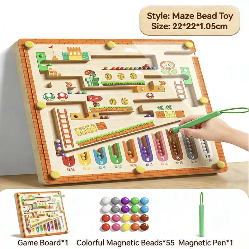 Laberinto magnético de colores y números Montessori - Juguete educativo de madera para niños, habilidades motoras finas y juego de combinación de colores
