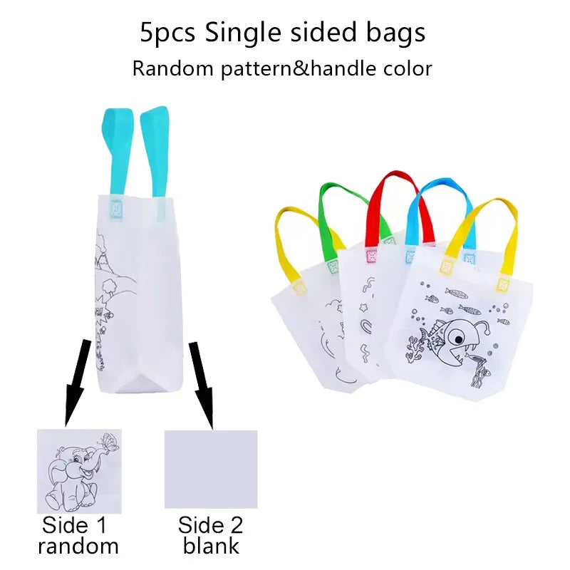 Children Drawing Toys DIY Graffiti Bag And Colored Marking Painting Non Woven Gift Bag Crafts Colorful Filling Painting Bag TMZ