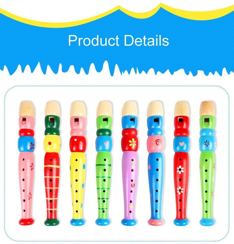 1 flauta de madera con dibujos animados, clarinete para niños, flautín de 6 agujeros, instrumentos musicales de juguete, juguetes educativos de madera para aprendizaje temprano