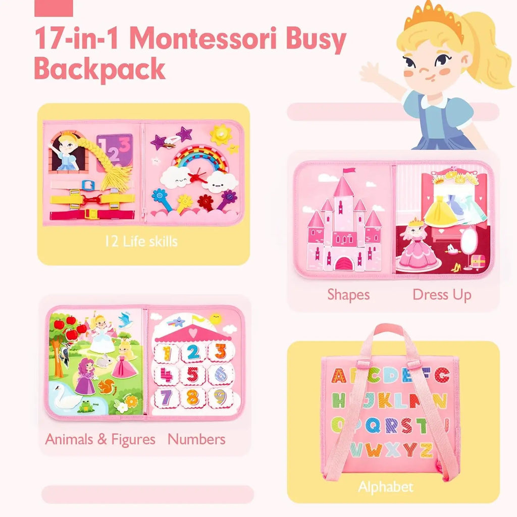 Toddler Busy Board Toys Montessori Life Skills Learning Toy Baby Sensory Toys Fine Motor Activity Board Travel Backpack For Kids
