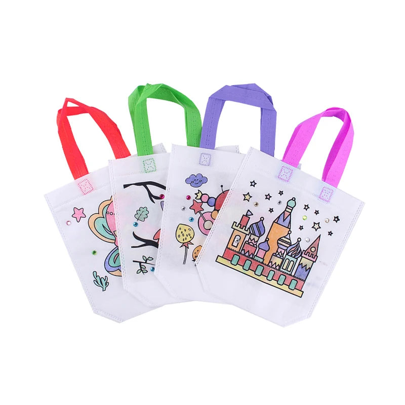Children Drawing Toys DIY Graffiti Bag And Colored Marking Painting Non Woven Gift Bag Crafts Colorful Filling Painting Bag TMZ