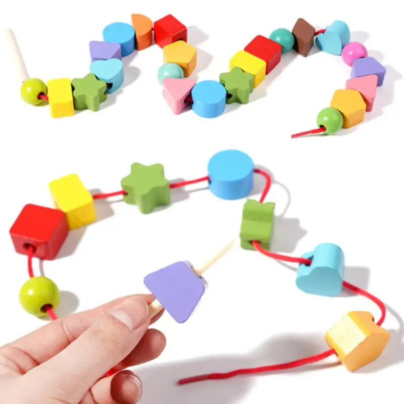 Early Learning Montessori Toys; Wooden Stacking Blocks, Lacing Beads & Shape Stacker; Amazing Sequencing Gift Ideas