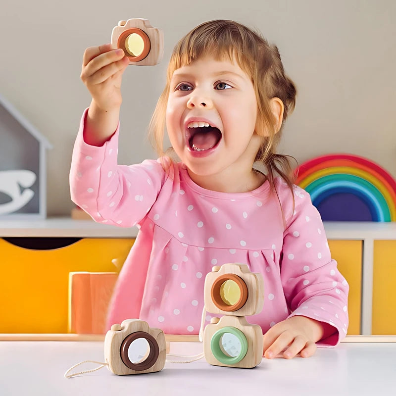 Montessori Baby Toys Education Wooden Blocks Toys for Kids Montessori Education Building Blocks Children Mini Camera Wooden Toys
