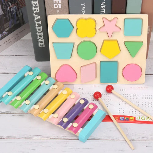 Juguete Educativo Bebé Montessori Juguetes de Madera 3D Aprendizaje Infantil Bloques de Madera Coloridos para Niños Regalo de Navidad