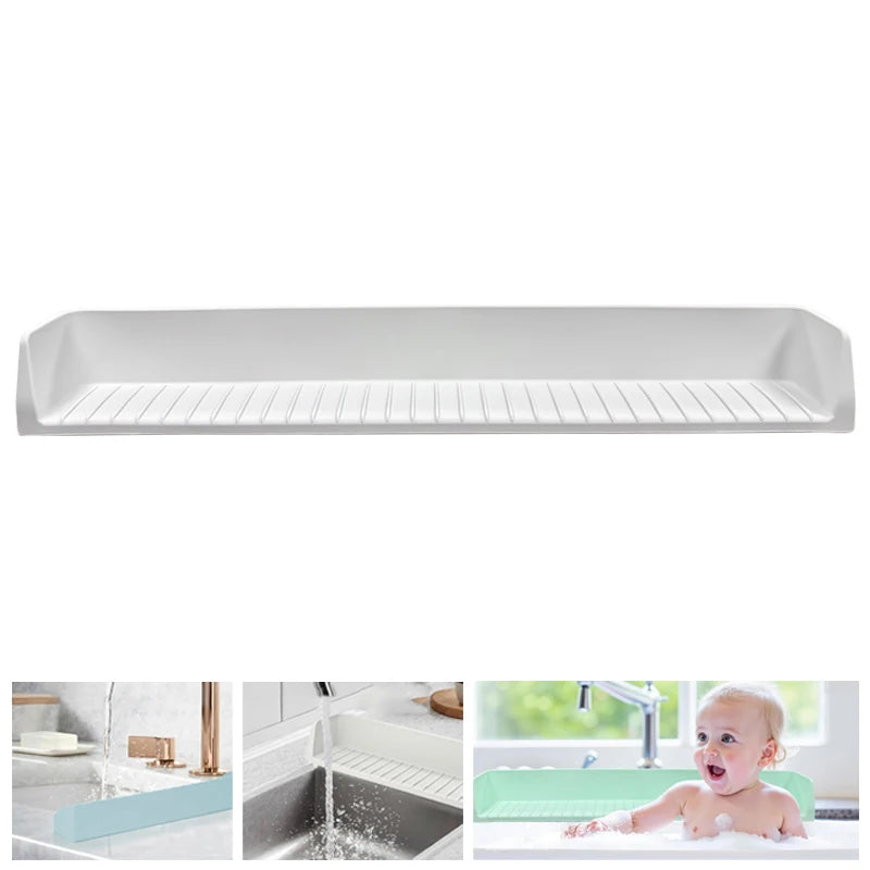 1PC Bathtub Splash Guard For Kids - Silicone Tub Side Shelf For Extra Play Space, Large Bath Toy Tray Holder