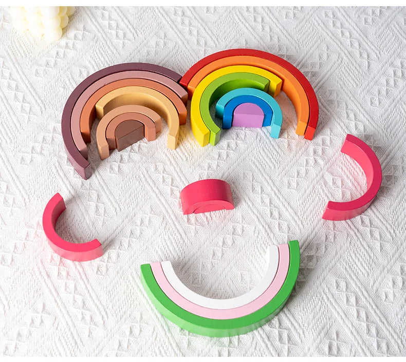 Baby Toys Rainbow Building Blocks Wooden Toys For Kids Creative Rainbow Stacker Montessori Educational Toy For Children