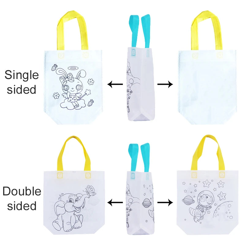 Children Drawing Toys DIY Graffiti Bag And Colored Marking Painting Non Woven Gift Bag Crafts Colorful Filling Painting Bag TMZ