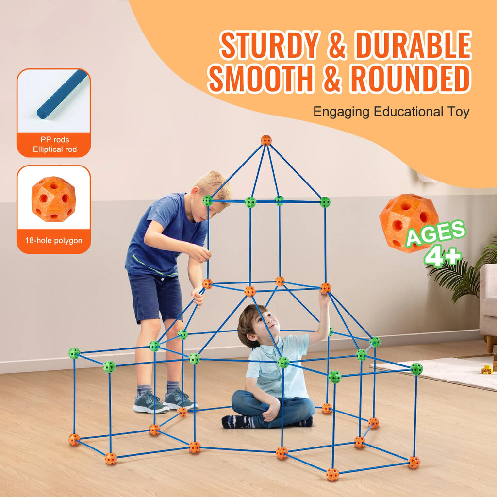 SucceBuy Fort Building Blocks Kids Creative Indoor Play Tent Brick Kit with 80 Rods 40 Balls for DIY Educational Castle Toys
