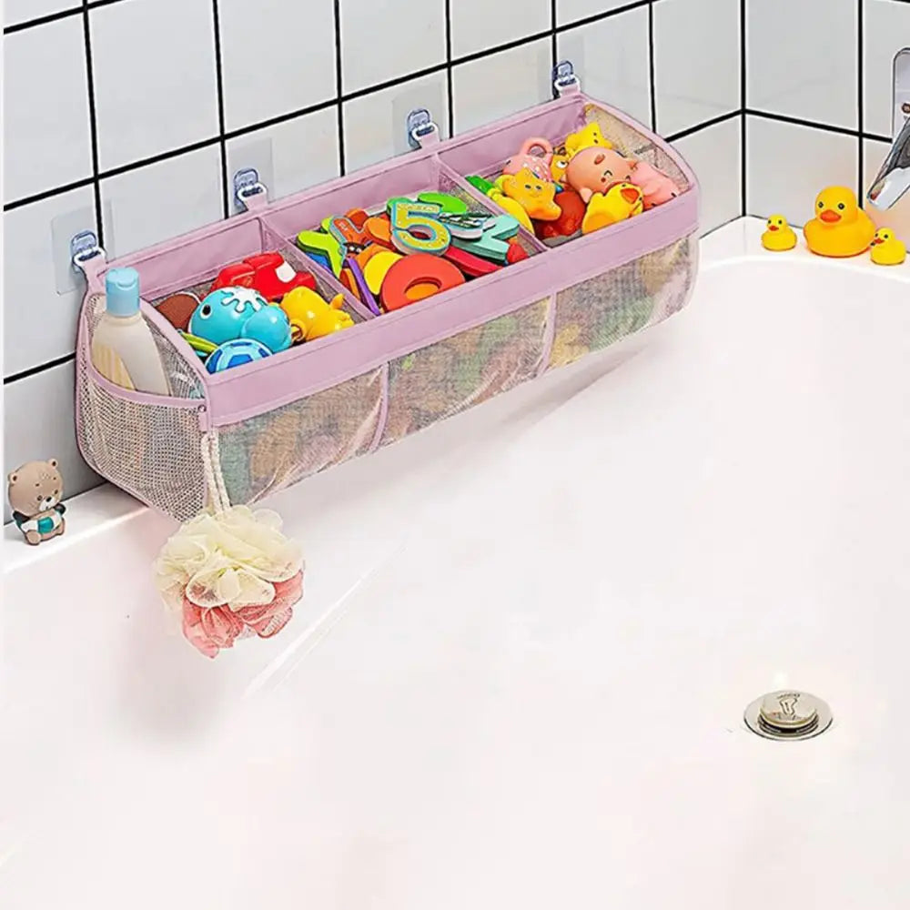 Large Openings Bathroom Toy Storage Bag 3 Compartment Quickly Dry Bath Storage Holder with Sticky Hook Breathable