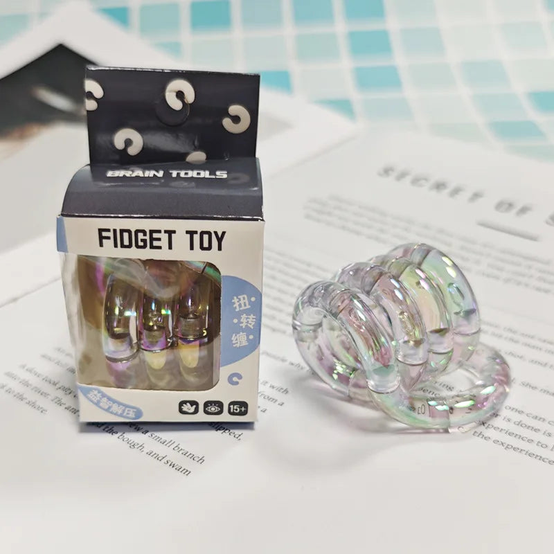 Stress Relief Toy Electroplated Twist Rainbow Milk White Toy for Focus Anxiety Addiction Quitting, Metal Finger Fidget Toy
