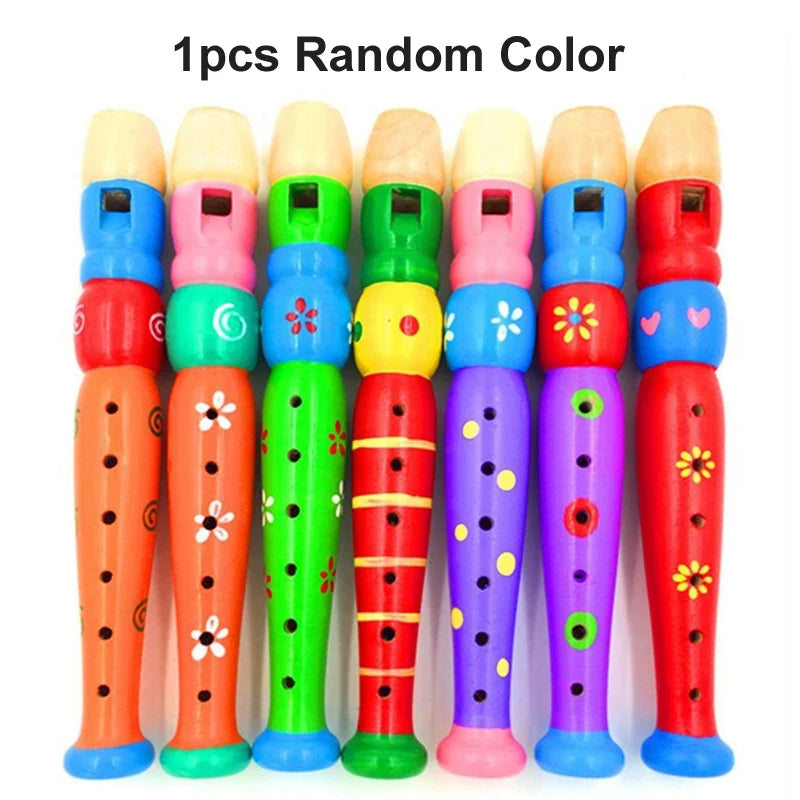 1 flauta de madera con dibujos animados, clarinete para niños, flautín de 6 agujeros, instrumentos musicales de juguete, juguetes educativos de madera para aprendizaje temprano