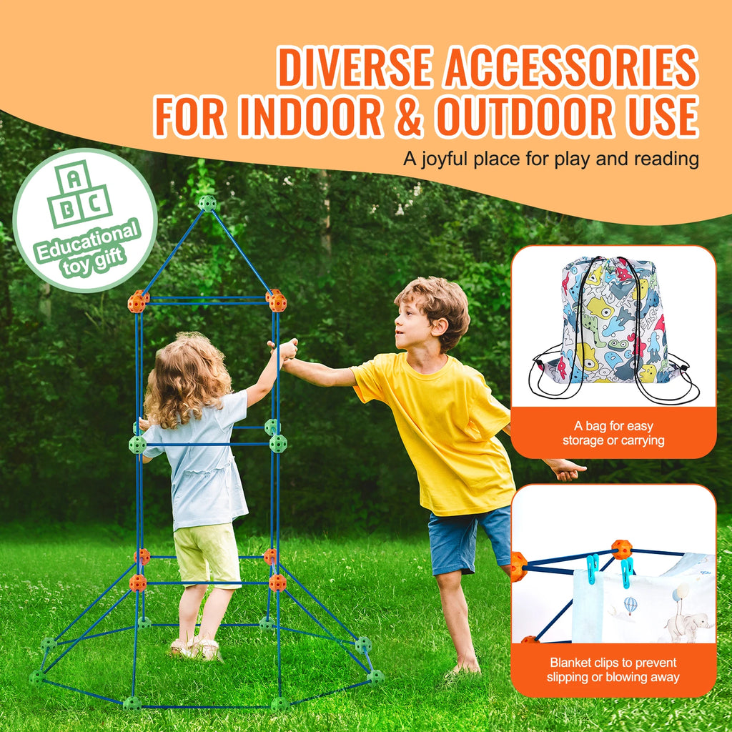 SucceBuy Fort Building Blocks Kids Creative Indoor Play Tent Brick Kit with 80 Rods 40 Balls for DIY Educational Castle Toys