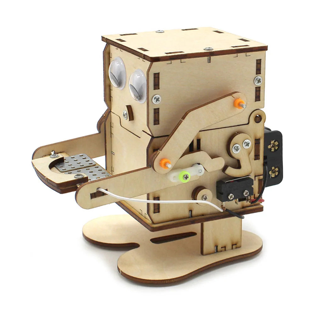 DIY Wooden Robot Eating Coin Invention Model Teaching Learning STEM Project for Students Kids Science Experiment Assemble Kit