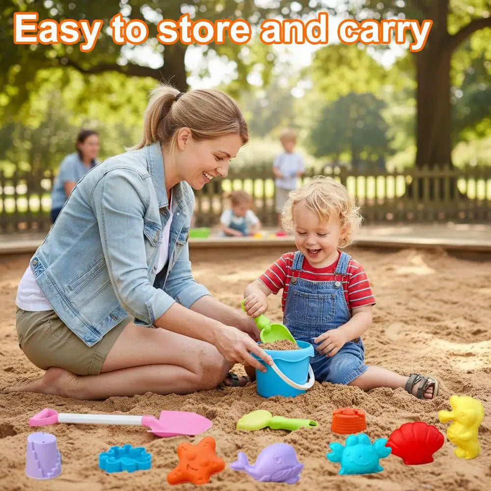 Kids Beach Toys Set 17Pcs Summer Outdoor Sand Box Kit with Bucket Spade Castle and Fish Molds Infant Sand Pit Toys for Baby