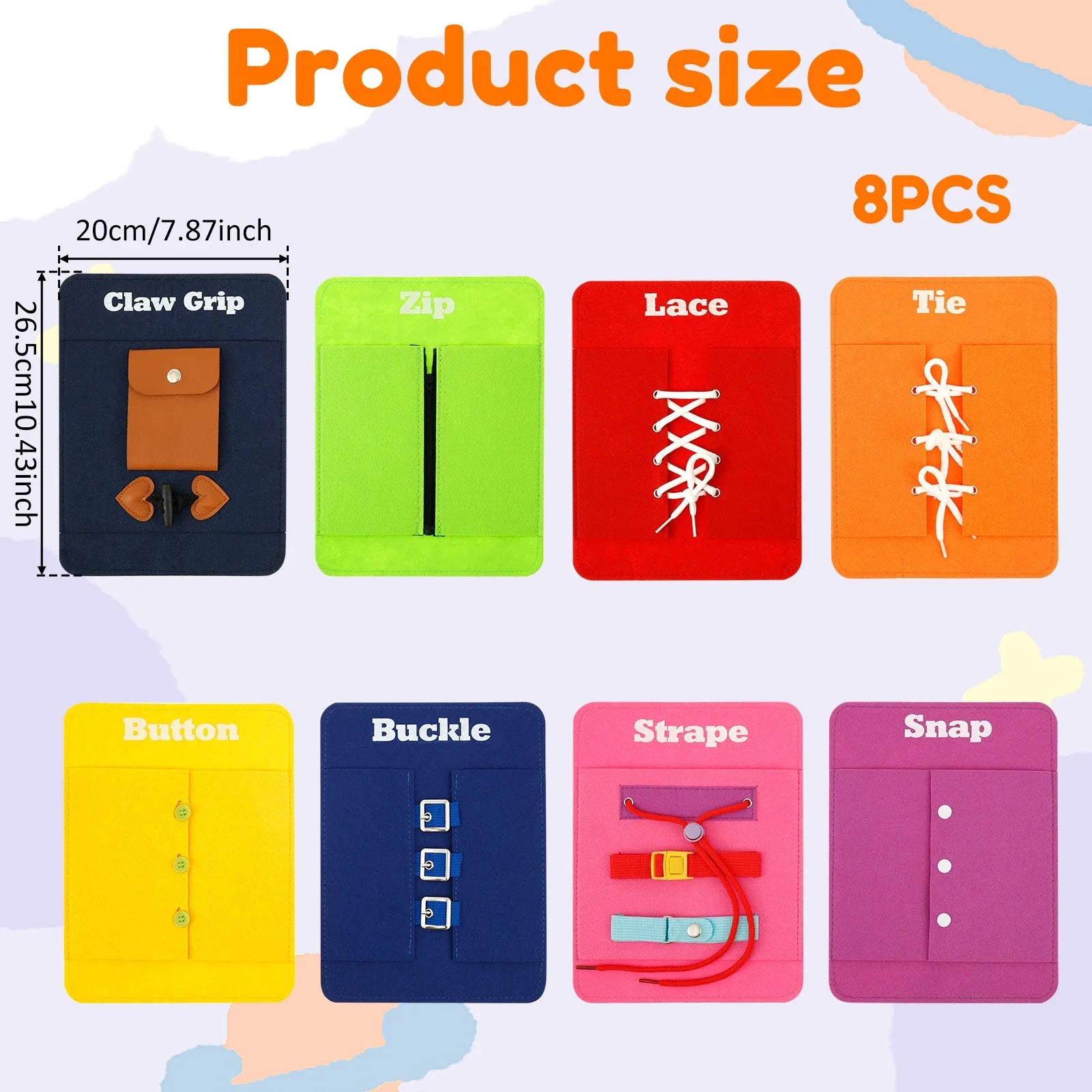 8Pcs Toddler Montessori Board Creative Felt Cloth Dress Learning Board Portable Fine Motor Skill Toy for Home Classroom Car