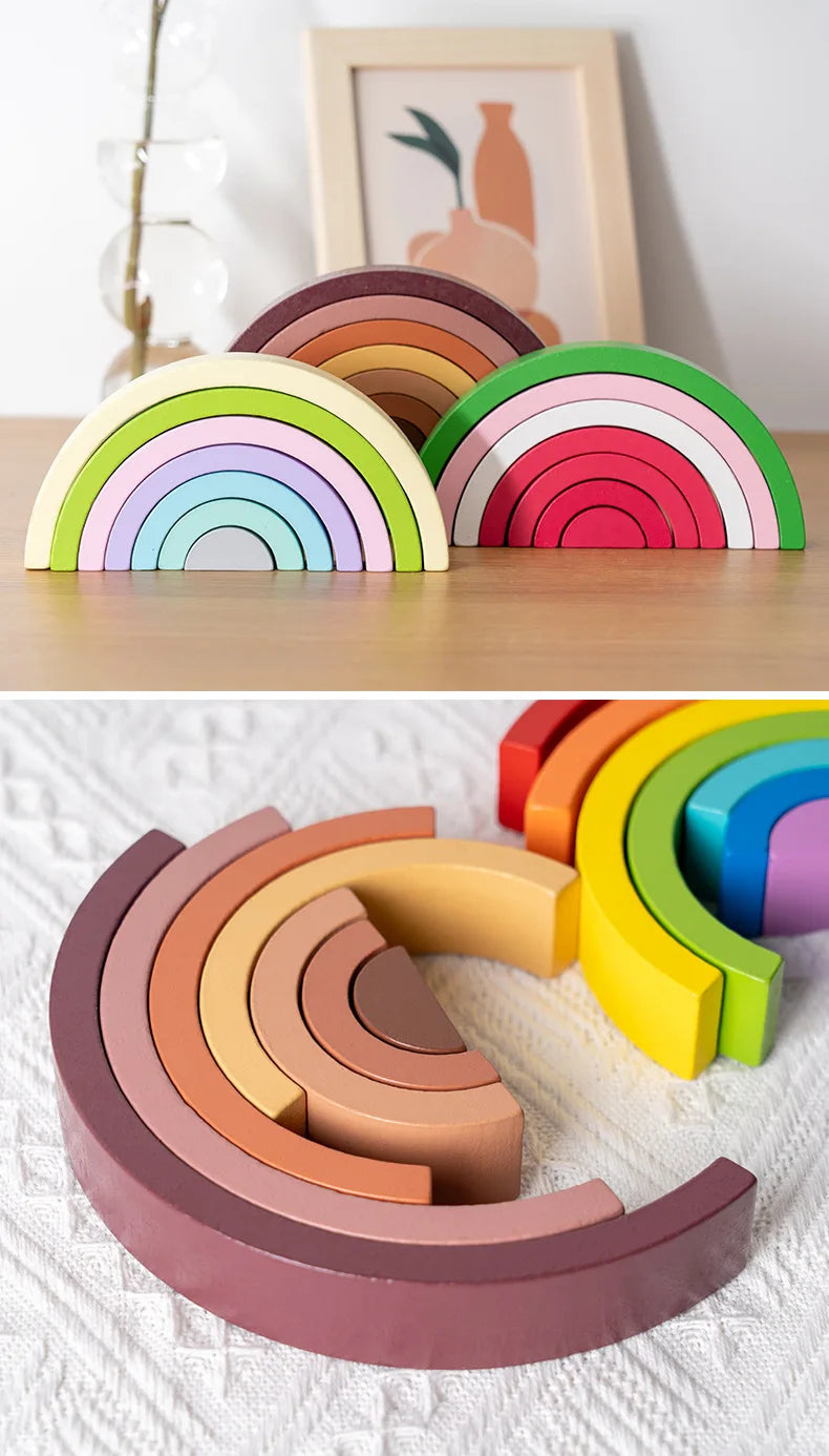Baby Toys Rainbow Building Blocks Wooden Toys For Kids Creative Rainbow Stacker Montessori Educational Toy For Children