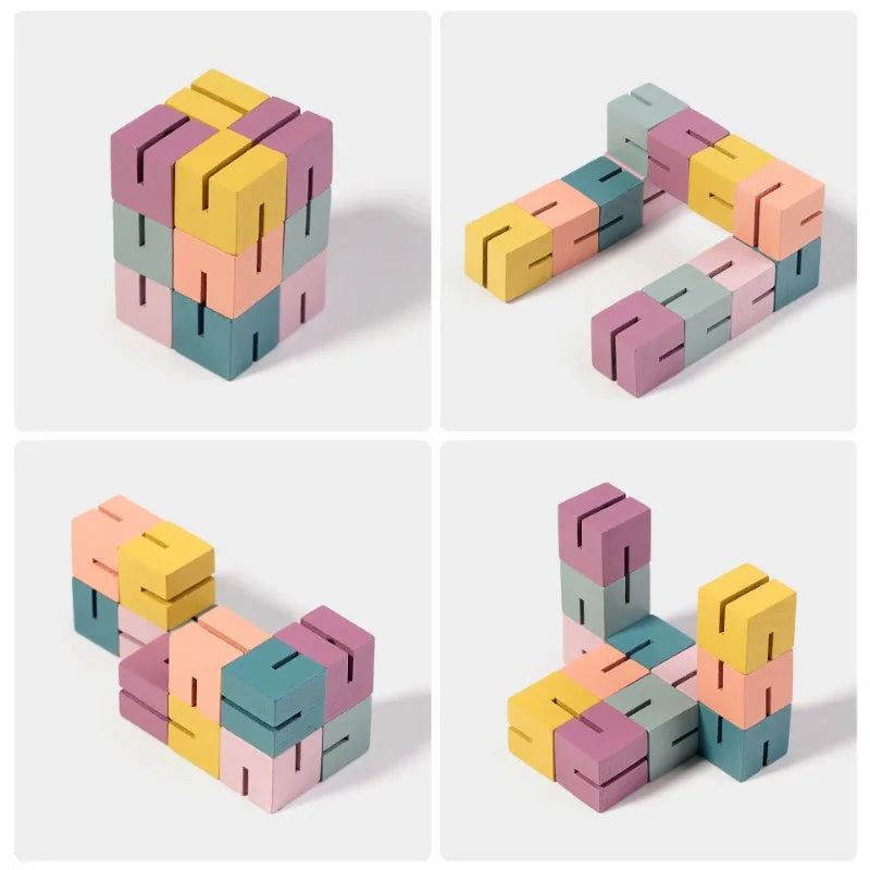 Wooden Twisty Blocks Montessori Puzzle Toy Exercises Babies' Color Sensory Finger Dexterity Thinking Creative Abilities Toys
