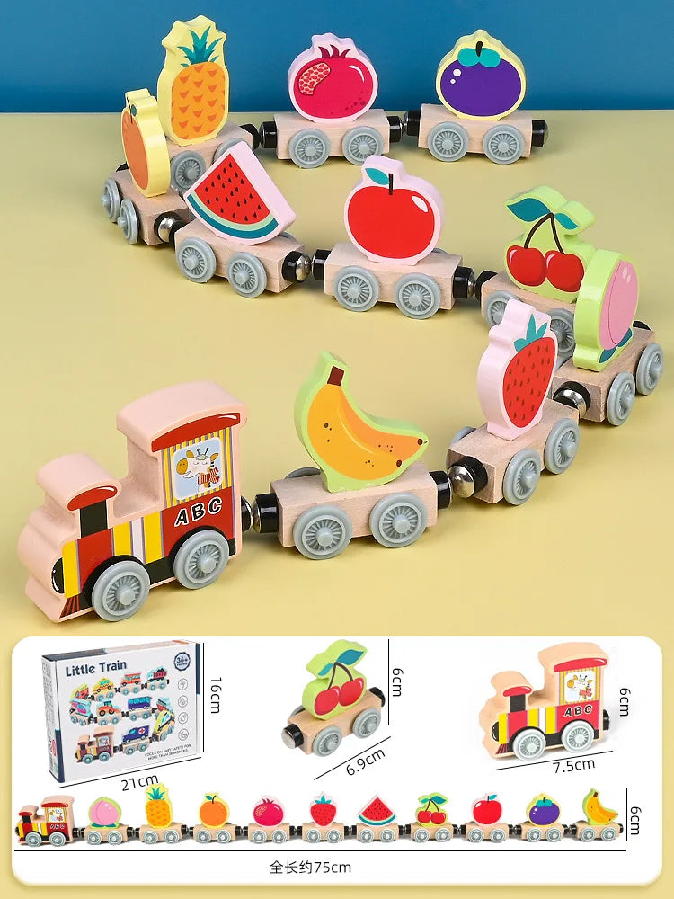 Juguetes de tren magnético de madera Montessori, juguete de animales para cognición temprana, aprendizaje, clasificación, enseñanza, coche, conjunto de dibujos animados para niños