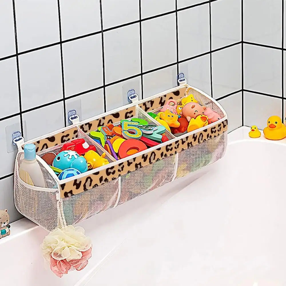 Large Openings Bathroom Toy Storage Bag 3 Compartment Quickly Dry Bath Storage Holder with Sticky Hook Breathable