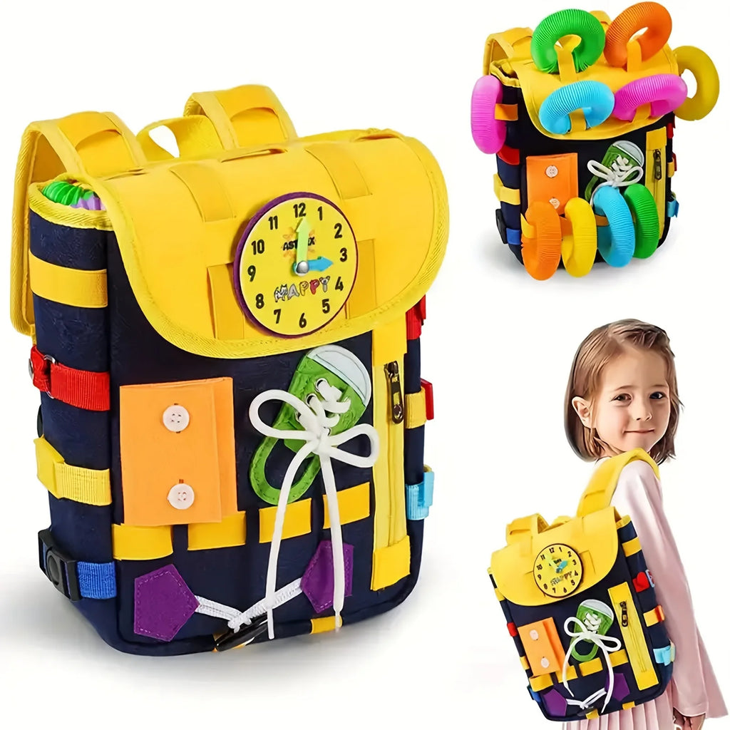 Develop Fine Motor Skills & Basic Life Skills with Busy Board Toddler Backpack - Learn To Tie Shoes & More - Ideal Toy