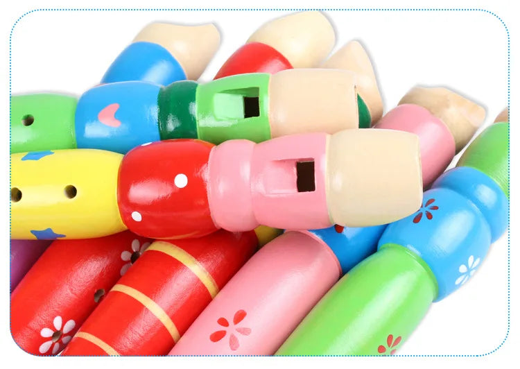 1 flauta de madera con dibujos animados, clarinete para niños, flautín de 6 agujeros, instrumentos musicales de juguete, juguetes educativos de madera para aprendizaje temprano