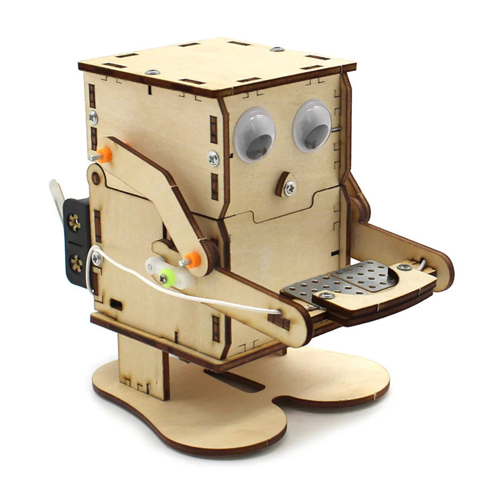 DIY Wooden Robot Eating Coin Invention Model Teaching Learning STEM Project for Students Kids Science Experiment Assemble Kit