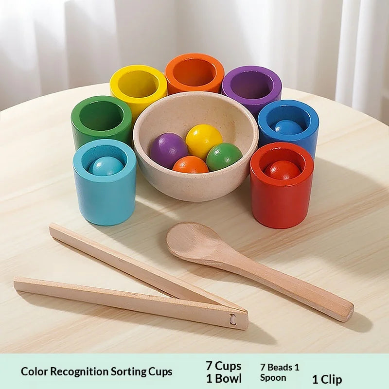 Seven-Color Cognitive Matching Sorting Cups – Wooden Educational Toy for Children’s Focus Training