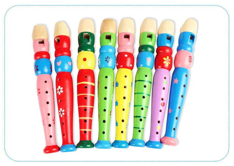 1 flauta de madera con dibujos animados, clarinete para niños, flautín de 6 agujeros, instrumentos musicales de juguete, juguetes educativos de madera para aprendizaje temprano