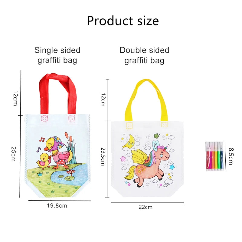 Children Drawing Toys DIY Graffiti Bag And Colored Marking Painting Non Woven Gift Bag Crafts Colorful Filling Painting Bag TMZ