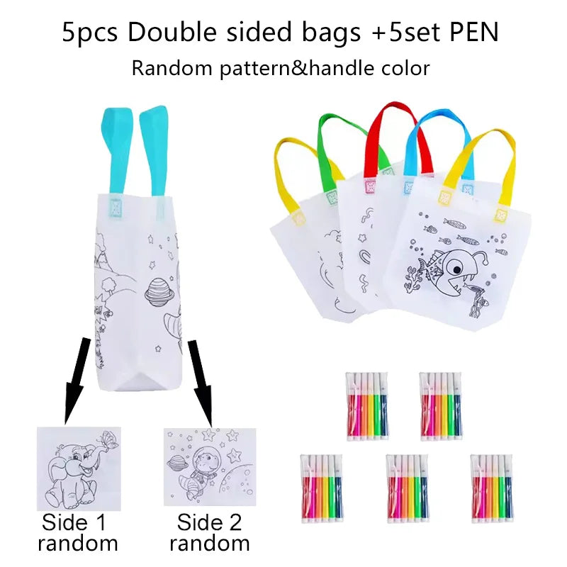 Children Drawing Toys DIY Graffiti Bag And Colored Marking Painting Non Woven Gift Bag Crafts Colorful Filling Painting Bag TMZ