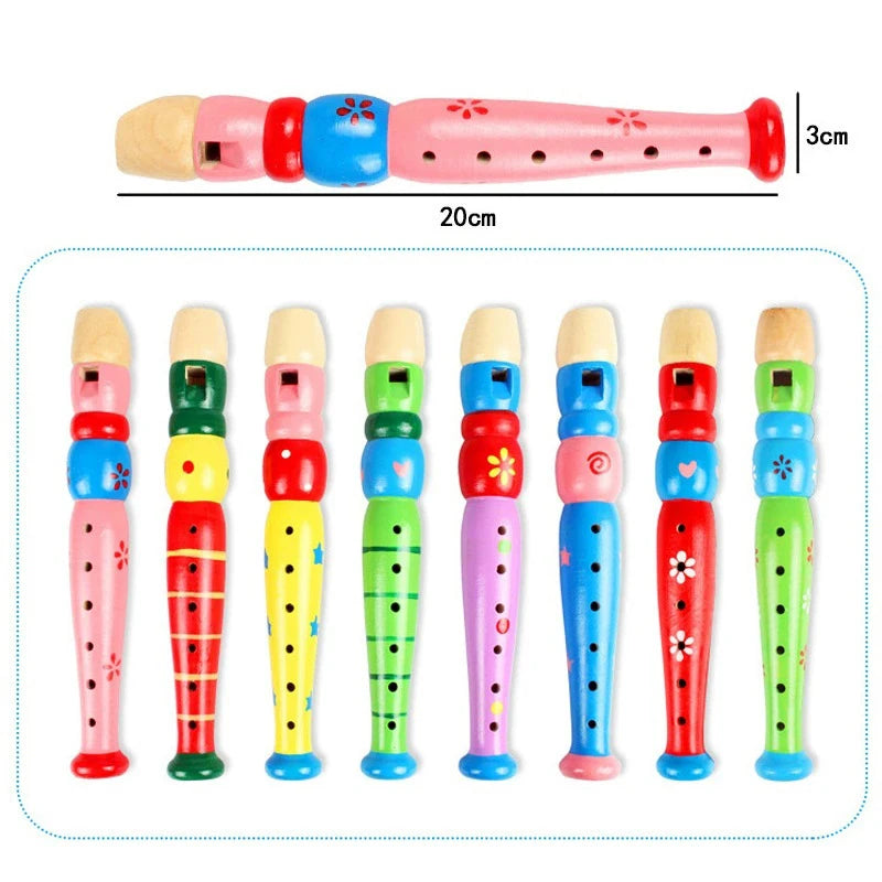 1 flauta de madera con dibujos animados, clarinete para niños, flautín de 6 agujeros, instrumentos musicales de juguete, juguetes educativos de madera para aprendizaje temprano