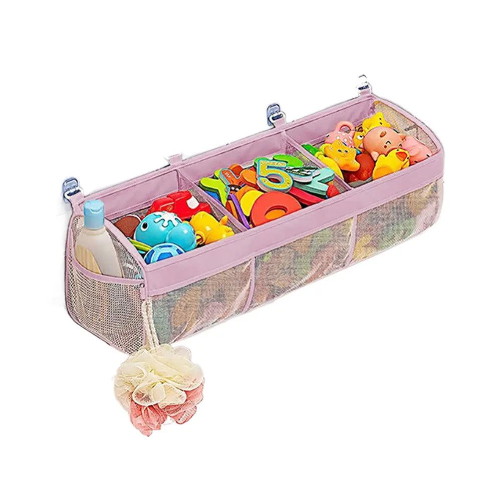 Large Openings Bathroom Toy Storage Bag 3 Compartment Quickly Dry Bath Storage Holder with Sticky Hook Breathable