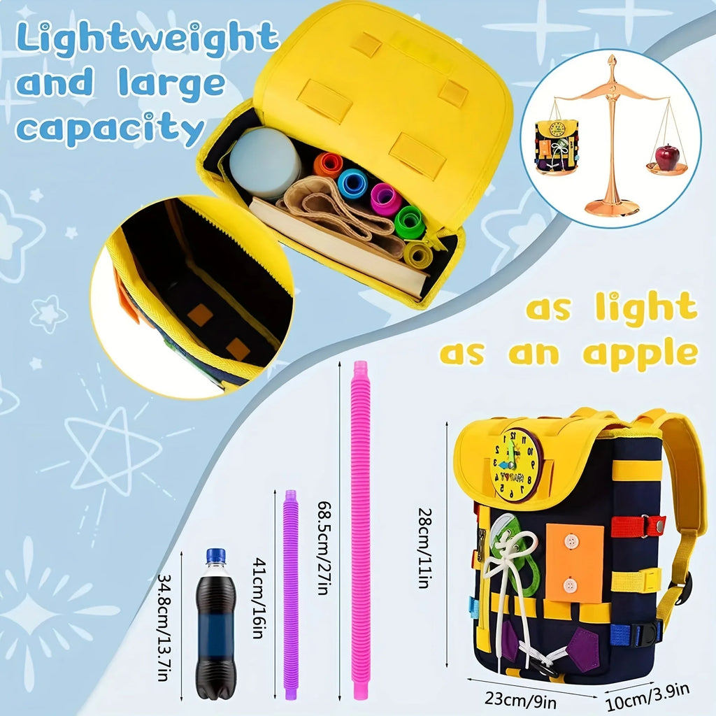 Develop Fine Motor Skills & Basic Life Skills with Busy Board Toddler Backpack - Learn To Tie Shoes & More - Ideal Toy