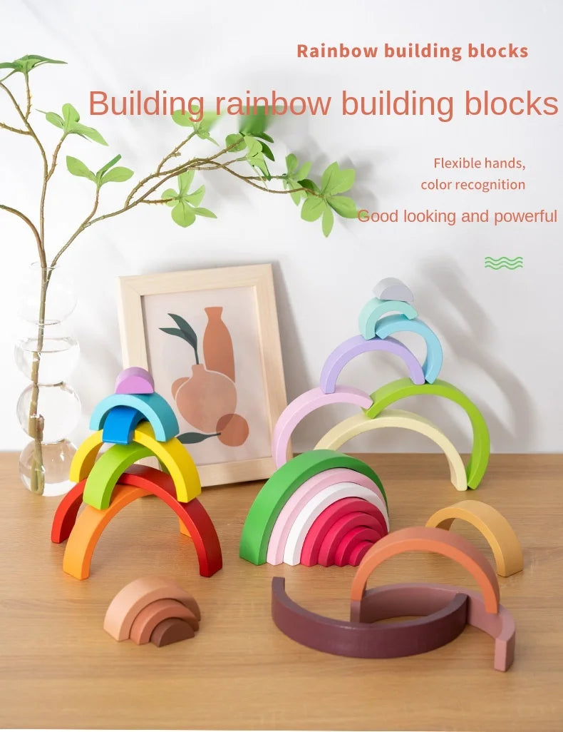 Baby Toys Rainbow Building Blocks Wooden Toys For Kids Creative Rainbow Stacker Montessori Educational Toy For Children