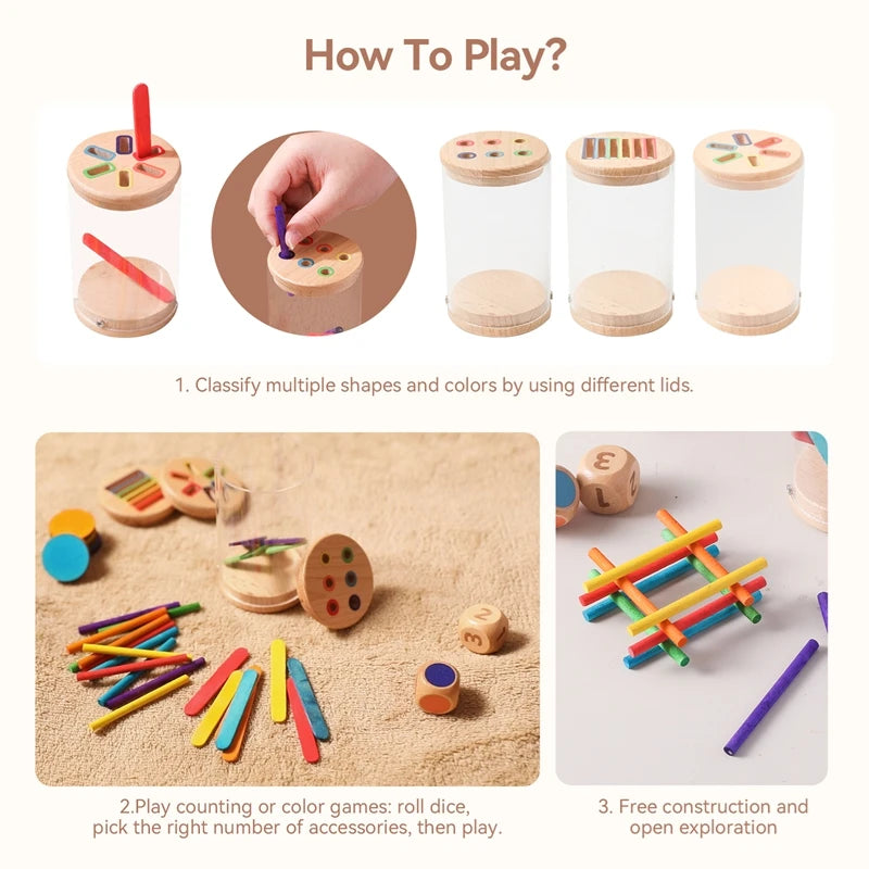 Montessori Shape and Color Sorting Toy Wooden Fine Motor Sensory Toy Preschool Educational Toy Gift for Boys and Girls